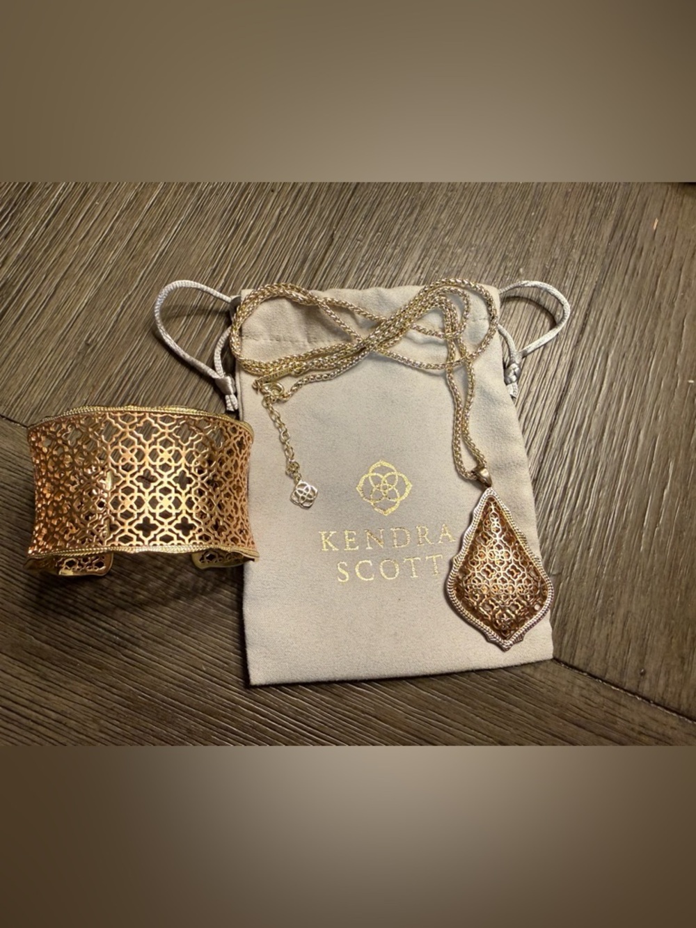 Kendra Scott Gold Filigree Pendant Necklace & Cuff Bracelet Set